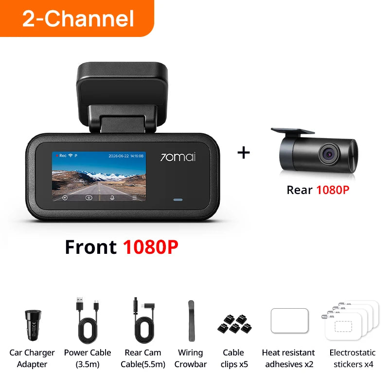 【New】70mai A210 Dash Cam 1080P HDR Night Vision Support Dual-Channel Supercapacitor Built-in GPS Wi-Fi6 24H Parking Surveillance