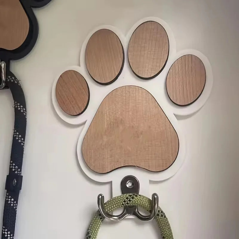 Fashion Wooden Paw Print Wall Hooks Pet Leash Storage Hanger Durable Safe Decorative Home Organizer for Hanging Clothes