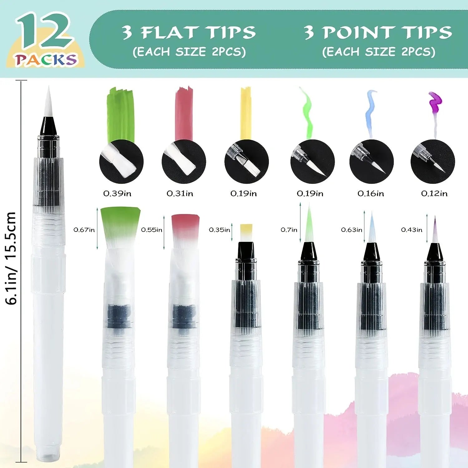 12/24pcs Watercolor Brush Pens, Premium Water Brush Pen Leakproof With Assorted Tips Water Brush Pens For Watercolor Refillable