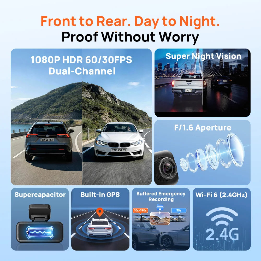 【New】70mai A210 Dash Cam 1080P HDR Night Vision Support Dual-Channel Supercapacitor Built-in GPS Wi-Fi6 24H Parking Surveillance