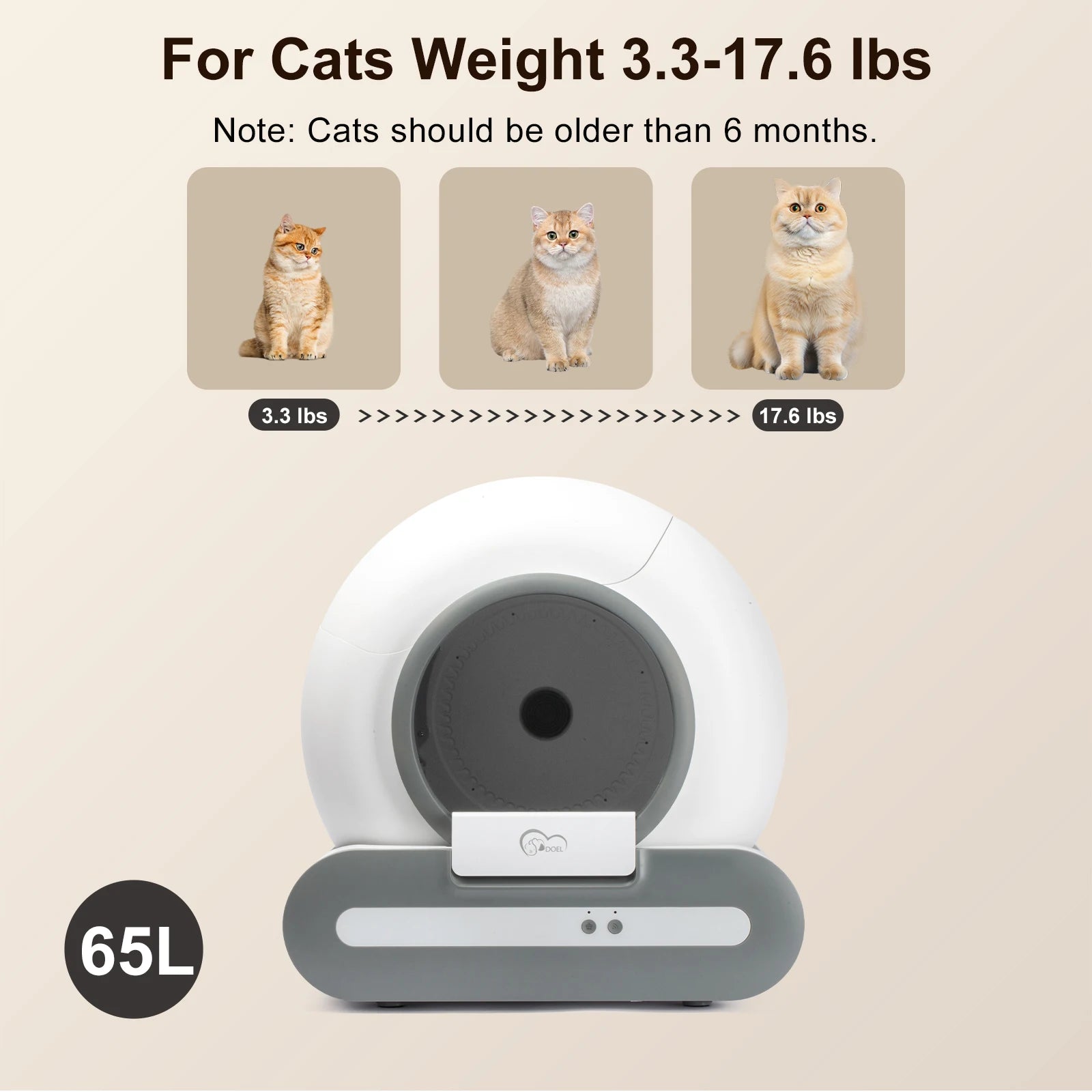 DOEL 2026 New Upgrade 65L Large Capacity Self-Cleaning Cat Litter Box Smart Automatic Cat Toilet, App Remote Control, Only Supports 2.4G WiFi, Suitable for Tofu Litter & Mixed Cat Litter, Ideal for Multi-Cat Homes