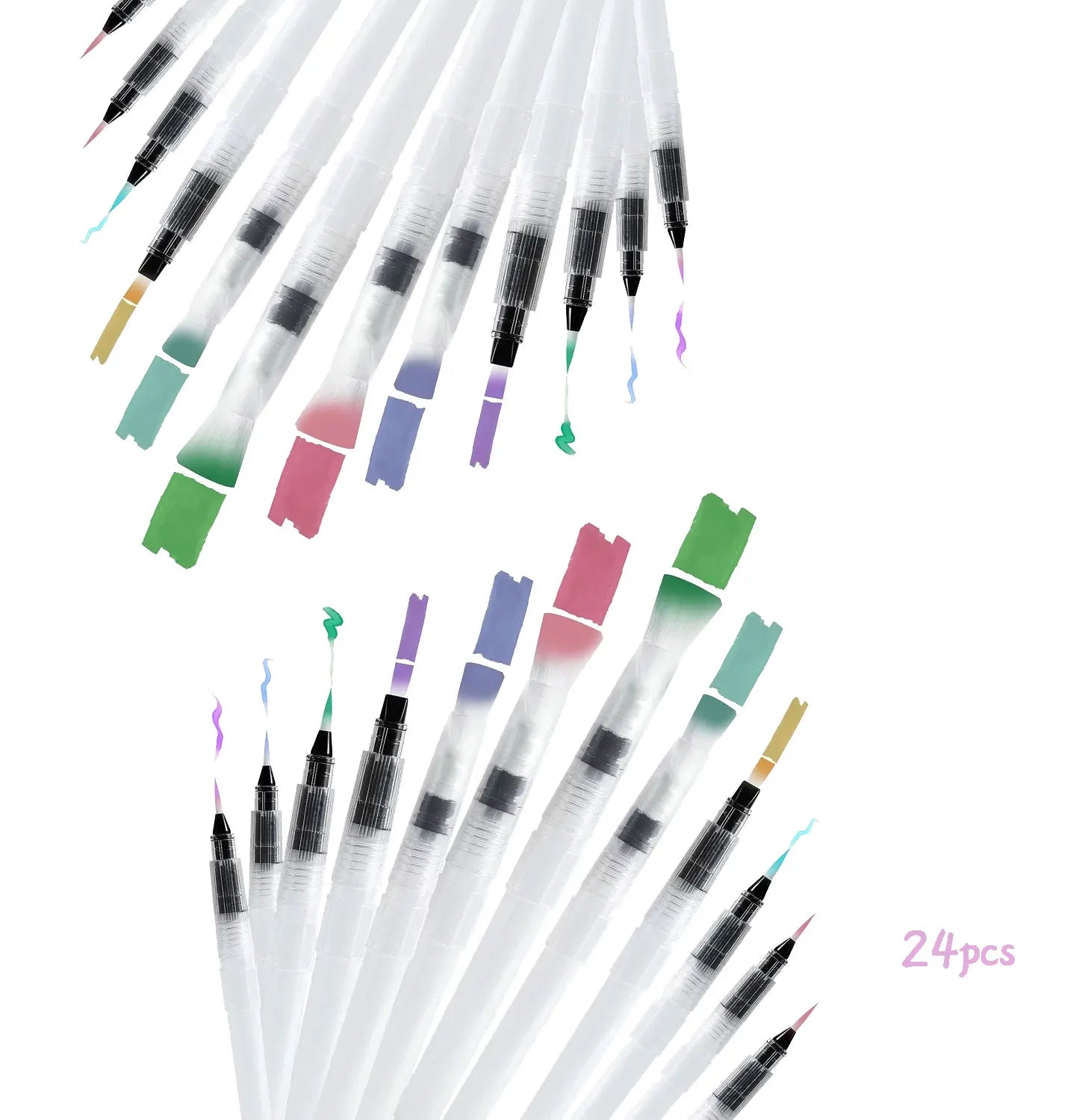 12/24pcs Watercolor Brush Pens, Premium Water Brush Pen Leakproof With Assorted Tips Water Brush Pens For Watercolor Refillable