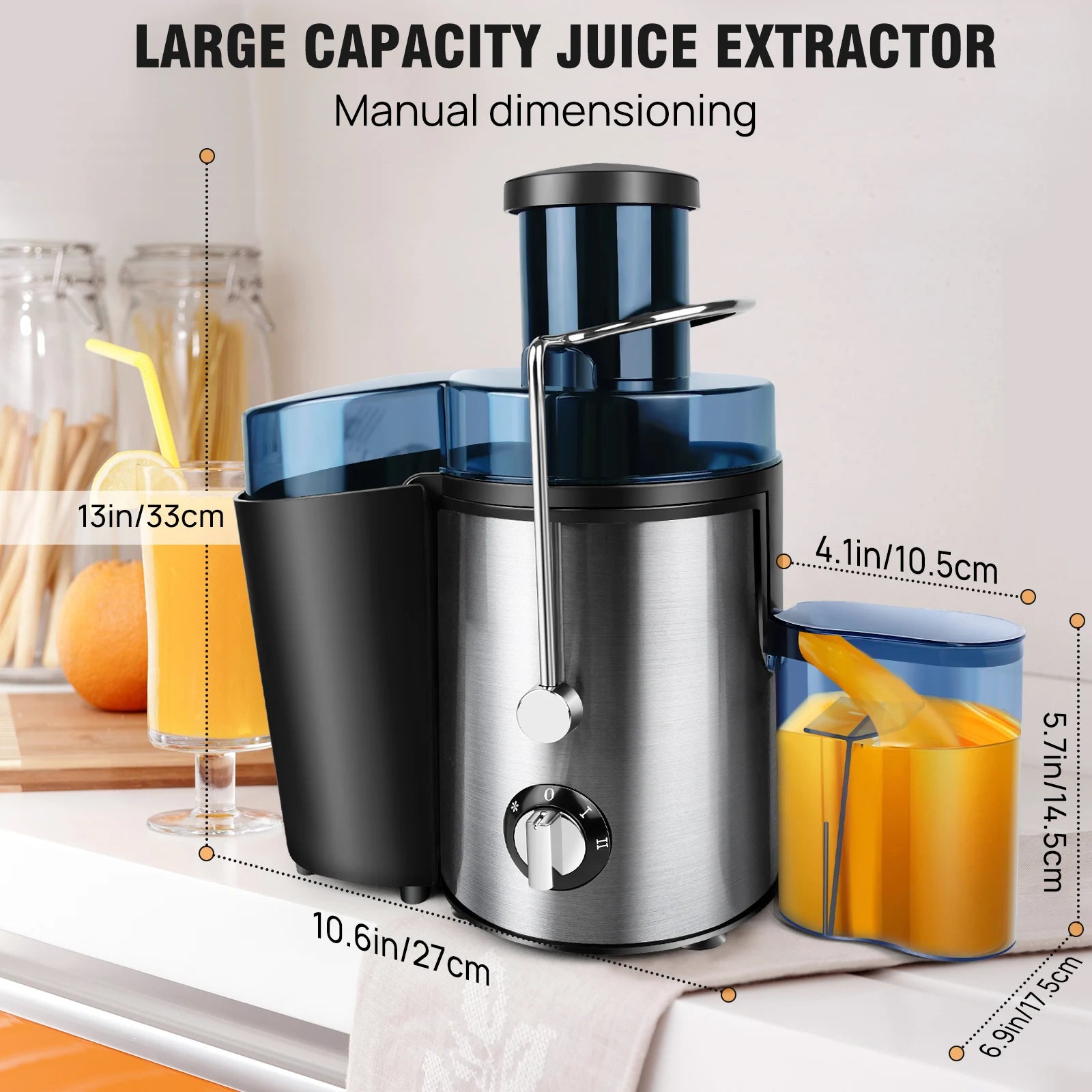Juicer Machine, Feed Chute for Fruits, Vegetables & Citrus, 2-Speed Centrifugal Juice Extractor, 500ML Capacity