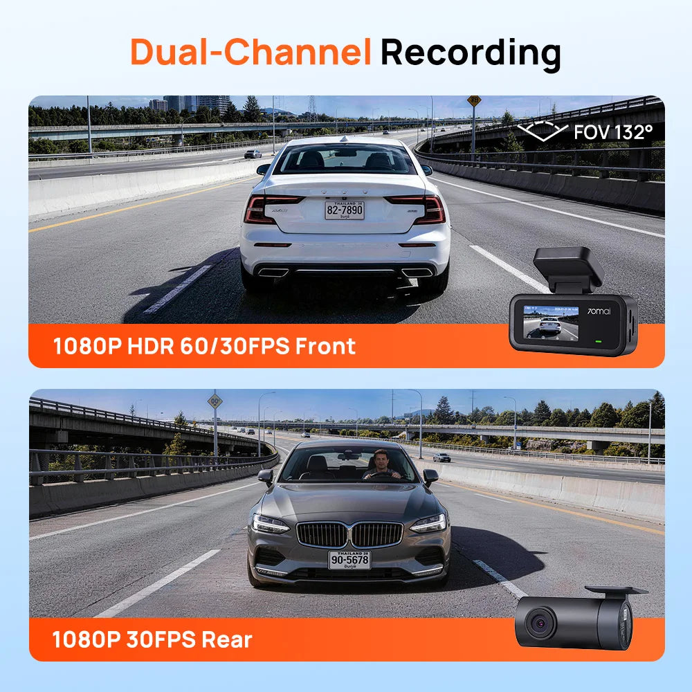 【New】70mai A210 Dash Cam 1080P HDR Night Vision Support Dual-Channel Supercapacitor Built-in GPS Wi-Fi6 24H Parking Surveillance