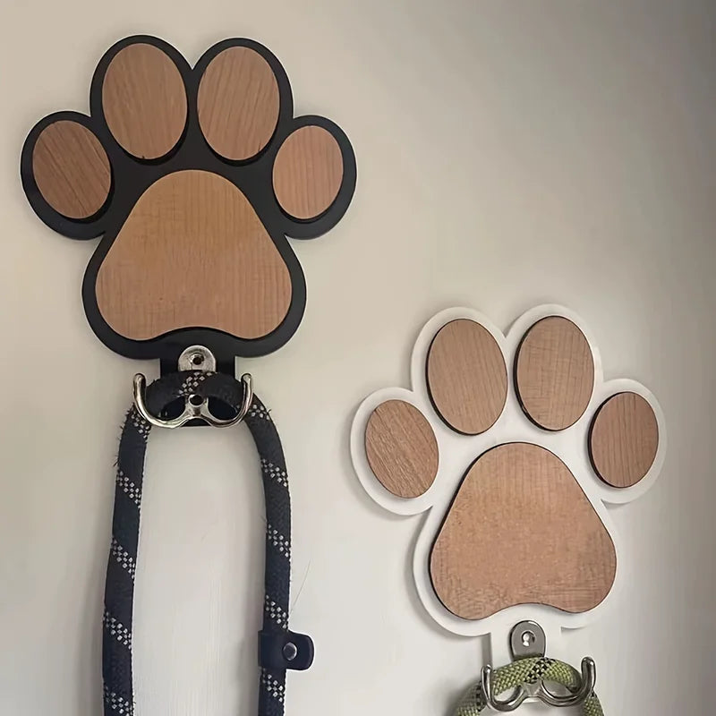 Fashion Wooden Paw Print Wall Hooks Pet Leash Storage Hanger Durable Safe Decorative Home Organizer for Hanging Clothes