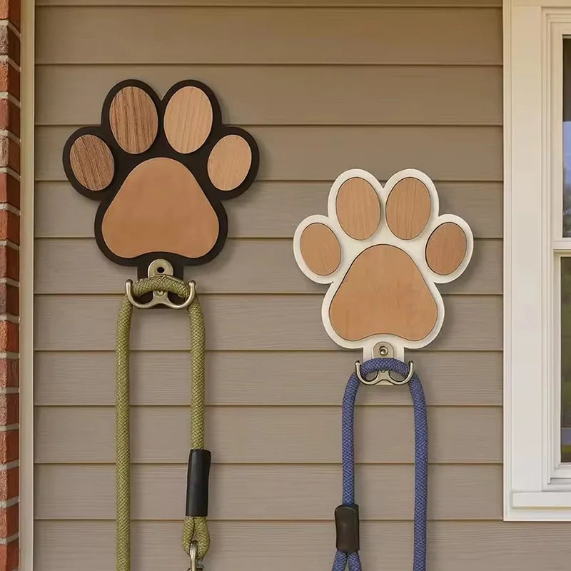 Fashion Wooden Paw Print Wall Hooks Pet Leash Storage Hanger Durable Safe Decorative Home Organizer for Hanging Clothes