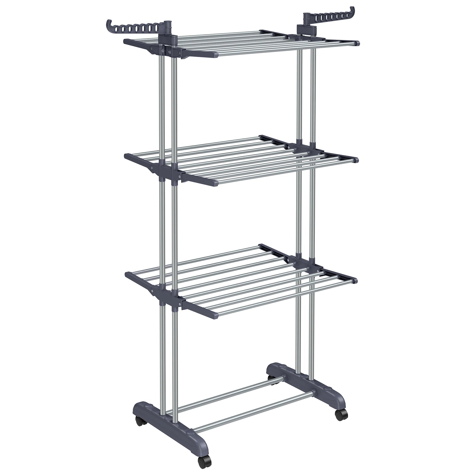 SONGMICS Large Clothes Airer, Foldable Clothes Drying Rack Laundry 4-Tier, Moveable Clothes Horse, 64 x 126 x 172 cm