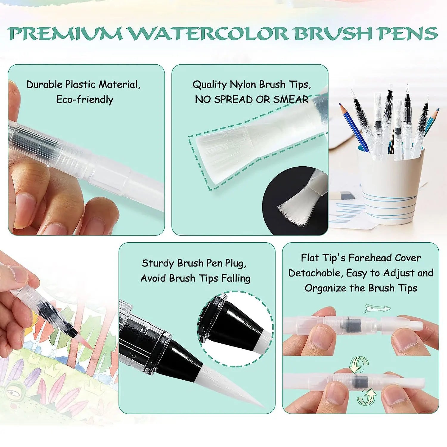 12/24pcs Watercolor Brush Pens, Premium Water Brush Pen Leakproof With Assorted Tips Water Brush Pens For Watercolor Refillable