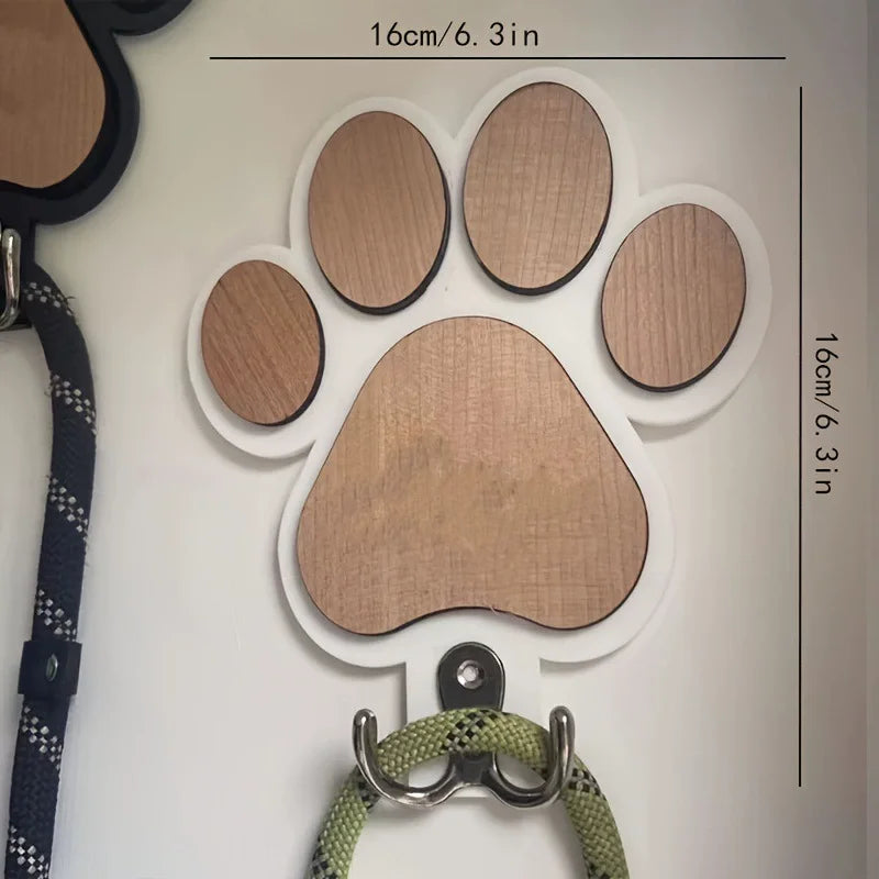 Fashion Wooden Paw Print Wall Hooks Pet Leash Storage Hanger Durable Safe Decorative Home Organizer for Hanging Clothes