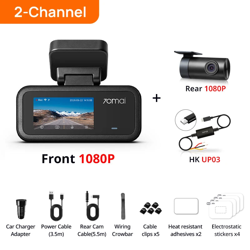 【New】70mai A210 Dash Cam 1080P HDR Night Vision Support Dual-Channel Supercapacitor Built-in GPS Wi-Fi6 24H Parking Surveillance
